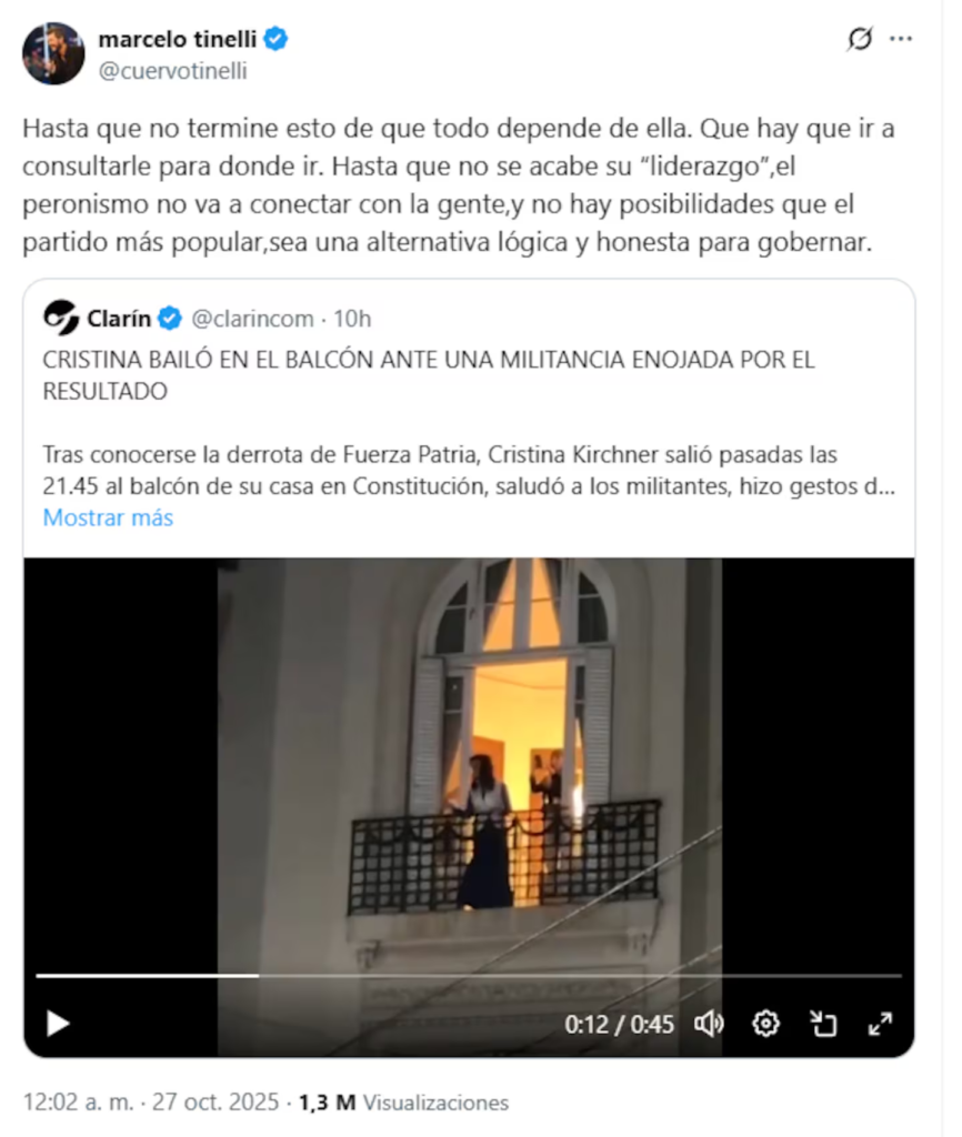 Marcelo Tinelli escribió un mensaje contra Cristina Kirchner en sus redes sociales